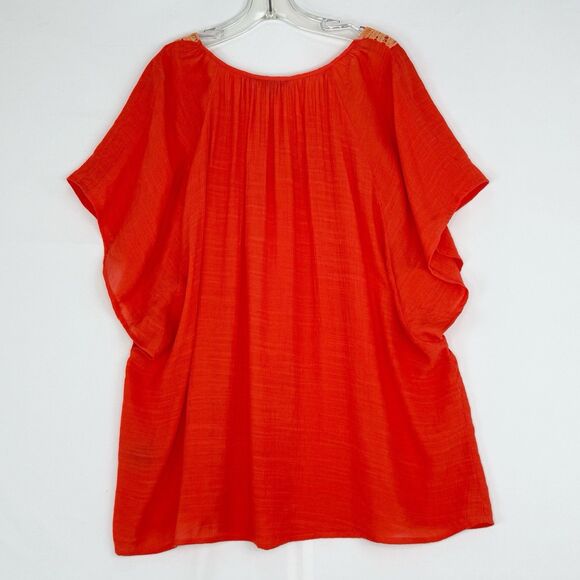Unique Spectrum Women's Crochet Orange Size 2X Blouse Tunic Short Sleeve - Picture 2 of 15